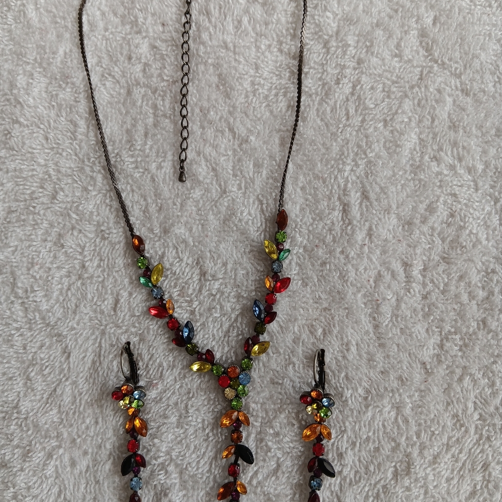 Multicolor Gemstone Necklace and Earring Set